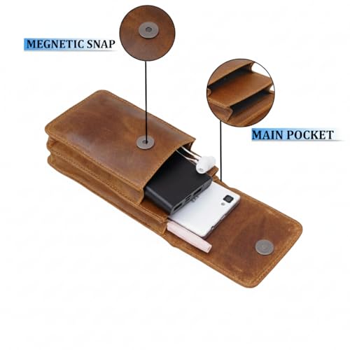 Image of MENSCH Genuine Leather Multifunctional Phone Mobile Pouch Waist Bag with Belt Loop for Accessories, Apple iPhones, Smartphones, Androids Upto 6.7 inch for Daily Use, Travelling for Men & Women (Tan)
