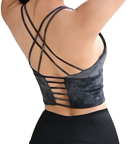 Longline Cross Back Sports Bra, Tie Dye Strappy Crop Top, Gym Crop Top Black