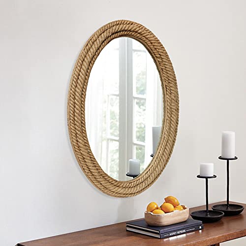 FUIN 28 x 40 Inches Oval Wall Mirror with Jute Rope Frame for Nautical Coastal Beach Decor