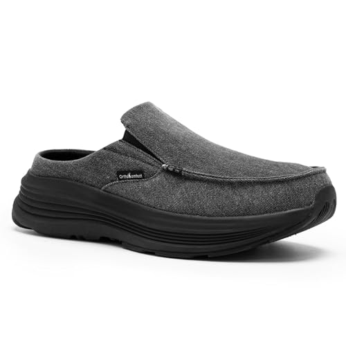 OrthoComfoot Men's Orthopedic Slip-On Loafers Walking Shoes: Casual Comfortable Arch Support Slippers for Plantar Fasciitis, Soft Canvas Orthotic Shoes for Foot and Heel Pain Relief