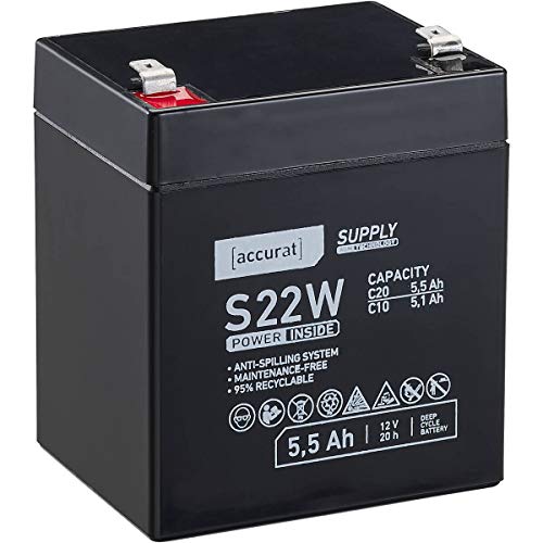 Accurat 12V 5,5Ah Blei-Akku AGM Blei-Batterie Zyklenfest Supply-Serie VRLA Versorgungsbatterie S22W (wartungsfrei)