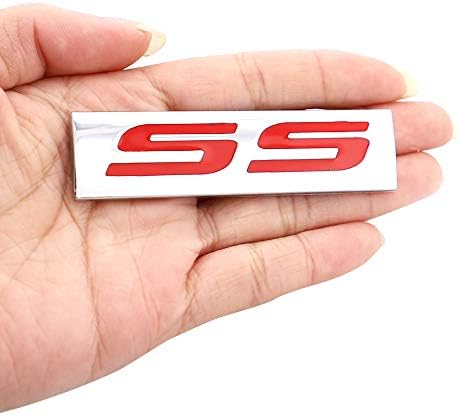 1pc Metal SS Emblem Fit For GM Chevrolet Camaro Fender Trunk Sticker Decoration (Silver-Red)