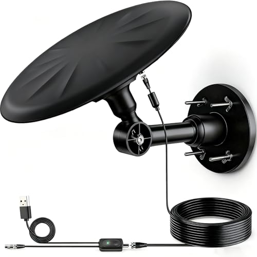 Antena de TV al aire libre, 720° omnidireccional para exteriores para Smart TV, antena de TV digital al aire libre con recepción de largo alcance Freeview HD, para ático/campamento/caravana/barco