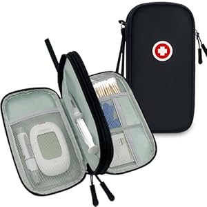 ICIMBI Diabetic Supplies Travel Case, Carrying Bag Organizer For Diabetes Testing Kit, Blood Glucose Monitor Kit with Meter, Blood Sugar Test Strips, Lancets, Lancing Device, Alcohol Wipe (Case Only)