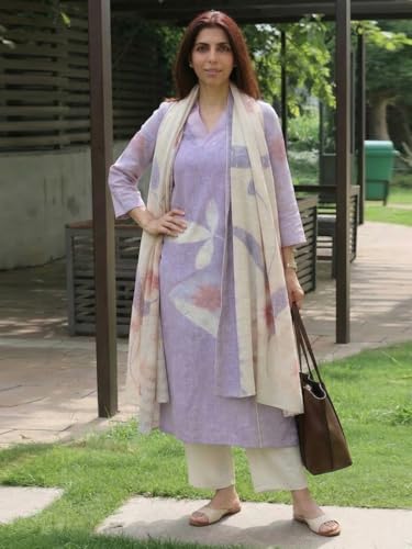 Image of GoSriKi Women Cotton Blend Straight Fit Printed Kurta Pant Dupatta Set | V Neck Three Quarter Sleeve Ensemble | Soft Breathable Fabric | Comfortable Elegant Styling for Office Casual Wear