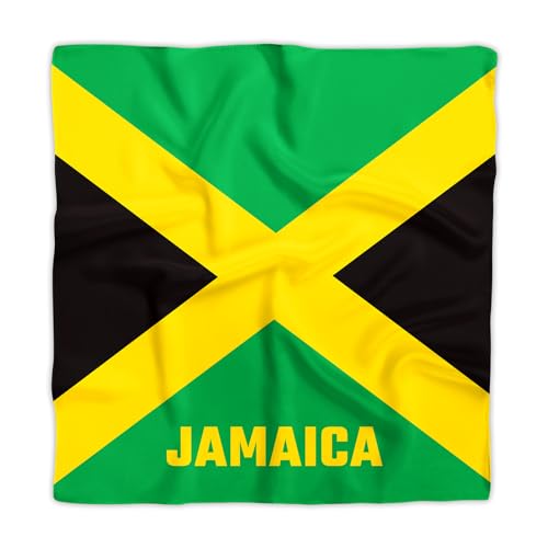 Dsiflylife Jamaican Flag Silk Scarfs Women's Fashion Square Silk Scarf for Hair, Jamaican Square Hair Wrap for Women Hand Rolling Edge
