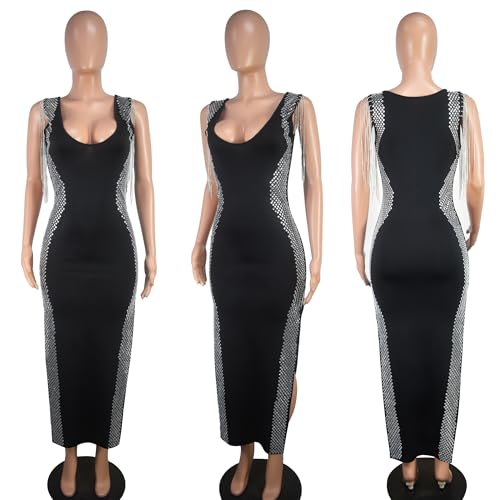 Image of PORRCEY Women's Sexy Rhinestone Mesh See Through Party Night Prom Dress
