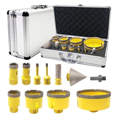 FEWELL 11pcs Diamond Tile Hole Saw Kit with 5/8-11,Diamond Core Drill Bit Set (6/8/20/25/35/50/65/100mm+20mm Finger Bit+50mm Chamfer Bit) for Porcelain Ceramic Tile Marble Granite Cover