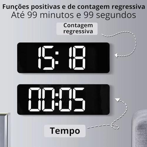 Despertador Digital com luz LED, Relógio de LED para quarto, com visor de temperatura, brilho ajusta