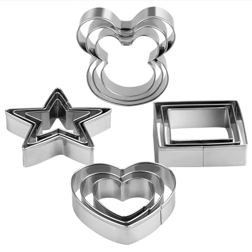 Metal Cookie Cutters Set - Square, Heart, Star - 12Pieces Cookie Cutters - Fruit Cutter, Polymer Clay Cutters Cookie Cutter Set for Kitchen Baking