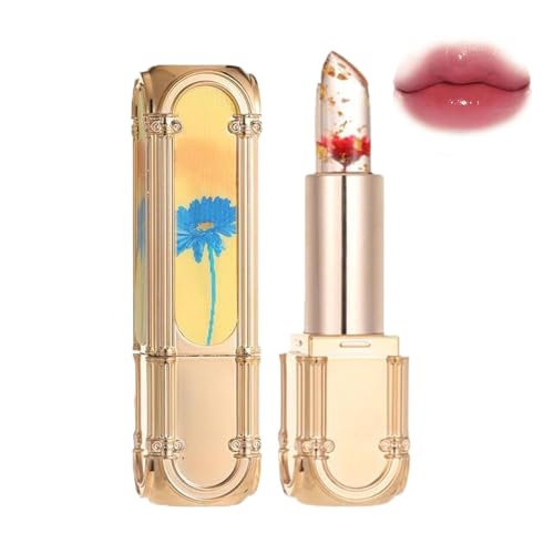 Yulyoie Flower Color Changing Lipstick, Yulyoie Gold Foil Flower Color Changing Lipstick, Flower Color Changing Lipstick, Clear Color Lipstick, Long-lasting Moisturizing (#B)
