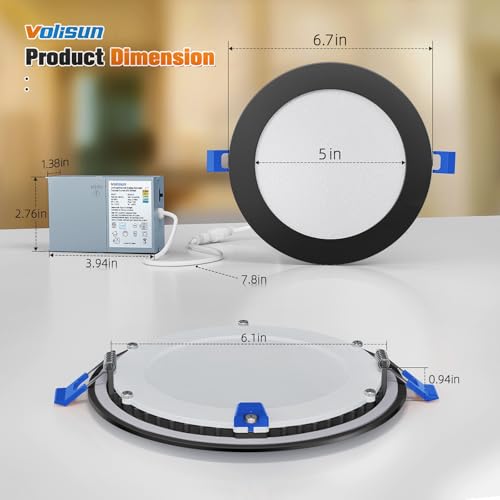 Image of VOLISUN 24 Pack 6 inch Recessed Lighting, 5CCT, 13W Eqv 120W, 1080LM, Black | LED Recessed Light, 2700K-5000K Selectable, Dimmable Canless Wafer Downlight, LED Ceiling Light ETL Certificated