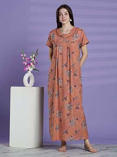 Image of 9shines Label Premium Alpine Maxi Designer Nighty | Floral Print Maxi for Women | Night wear for Women | | Full Length Night Gown for Women | Night Dress for Women Stylish (2467)