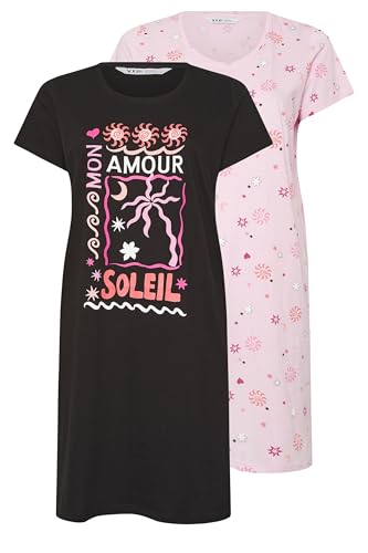 Image of Yourset Curve 2 Pack 'Amour Soleil' Dipped Back Nightdresses - Women's - Plus Size Curve Black