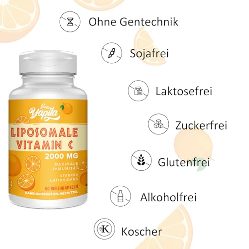 Liposomale Vitamin C Kapseln 2000mg, Maximale Absorption, Hochdosiertes Vit C, Ascorbinsäure, Antioxidantien-Ergänzung, Non-GMO, Soja-frei