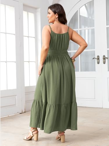Image of SCOMCHIC Plus Size Summer Boho Dresses Spaghetti Strap Sleeveless Casual Sundress Smocked Flowy Slit Beach Maxi Dress
