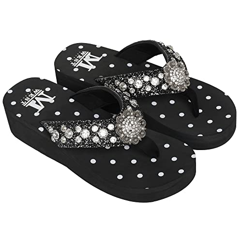 Montana West Sandal For Women Flip Flops Casual Summer Sandal Rhinestones Platform Wedge Thong Sandals Black Se94-S001Bk-9 #TOP1