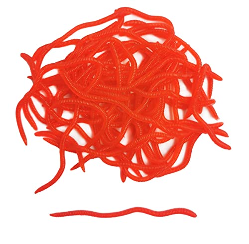 Fishing Soft Lure Earthworm Bait Lifelike Fake Earthworm Grub Worm Soft Fishing Lure Baits Various 3.3inch Light red (50pcs/Pack)