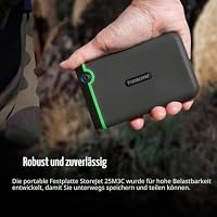 Transcend 2TB StoreJet 25M3 Rugged Portable HDD, One-Touch-Backup | Dreistufiger Stoßschutz, externe Festplatte, USB 3.1 Typ-C, stoßfest, blitzschnelle Übertragungsgeschwindigkeiten, Eisengrau – Ansicht 4