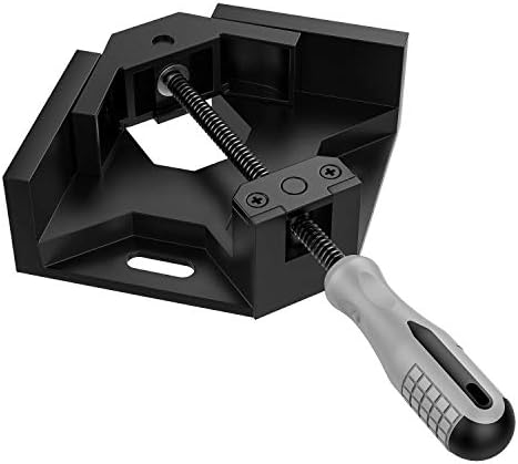 Right Angle Clamp, Housolution Single Handle 90° Aluminum Alloy Corner Clamp, Right Angle Clip Clamp Tool Woodworking Photo Frame Vise Holder with Adjustable Swing Jaw - Black