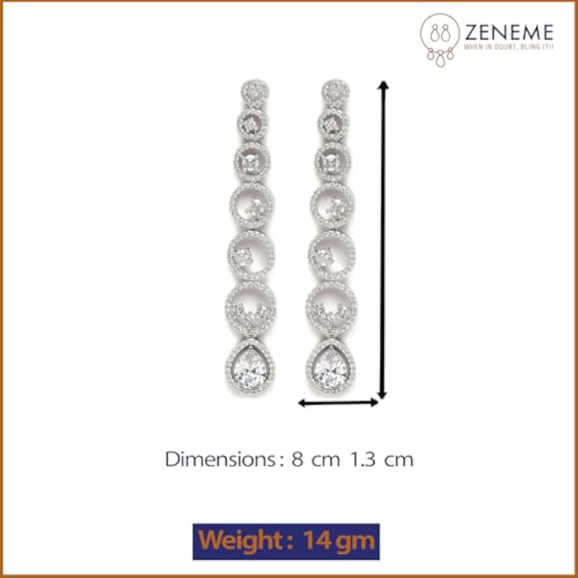 Women's Oxidised Silver-Plated American Diamond Drop Earrings