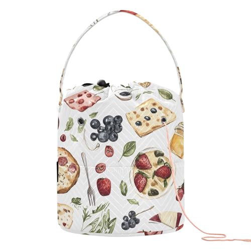 Yarn Storage Bag Small Crochet Bag Knitting Bag Organizer Food Breads Fruites Yarn Bags for Crocheting Basket