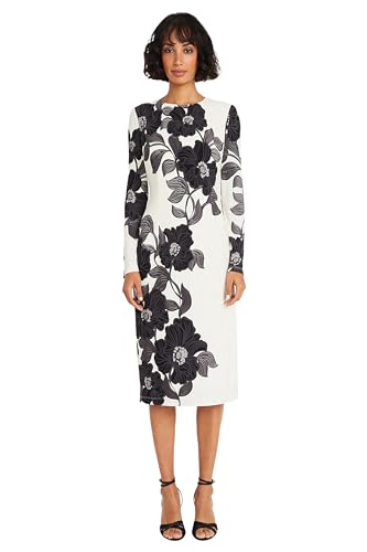 Maggy London Women's Long Sleeve Printed Sheath, Tropadelic Floral-Soft White/Charcoal
