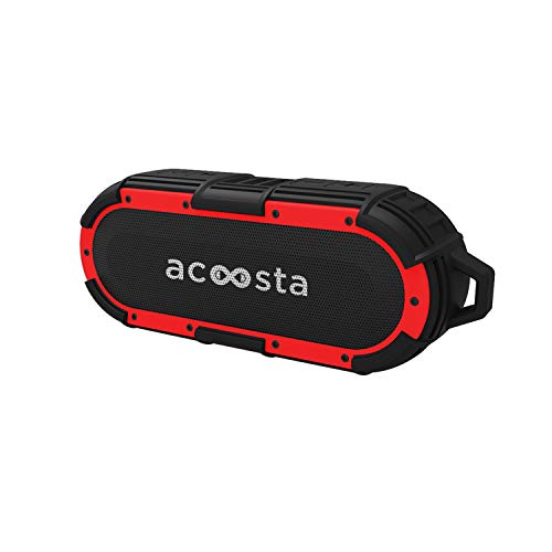 Image of ACOOSTA BOLD 850, IPX8 100% Waterproof, Portable Wireless Bluetooth Speaker (10 watt) with Loud Bass, Shockproof & Dustproof with Built in Mic, Aux & Upto 12hrs of Playtime (2500 mAh) - (Black-Red)