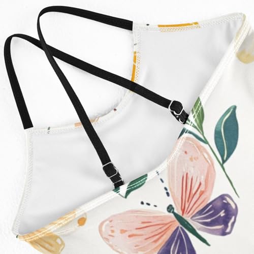 Colorful Butterfly Leaves Girls Swimsuit One Piece Bathing Suit for Baby Girls' Swimwear 3-10T4