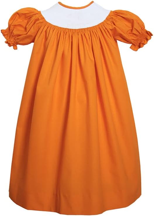 Carouselwear Ready to Smock Your Halloween Smocking Plate in This Orange Bishop Dress