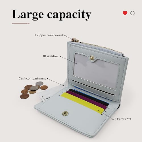 FuninCrea PU Leather Purses for Women, Bifold Small Womens Wallet Slim Credit Card Holder for Women with Multiple Card Slots, Compact Women's Wallets with Cash Compartment and Zipper Pocket (Pink)4