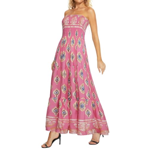 Image of Women's Summer Strapless Tube Top Maxi Dresses Off Shoulder Boho Beach Long Dress