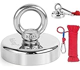 imán de neodimio con 20m de cuerda,Wukong N52 Súper Potente imán fuerza de atracción 132Kg,60mm de diámetro grosor de la 15mm para pesca con imán y salvamento en el río