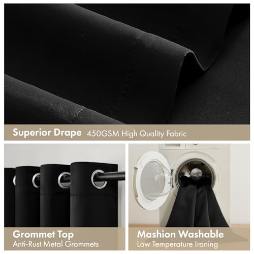 Image of MIULEE Black 100% Blackout Curtains for Bedroom 40x63 Inch Long | 2 Thick Layers Thermal Insulated Window Curtains with Black Liner, Noise Reducing Grommet, Drapes for Living Room, 2 Panels