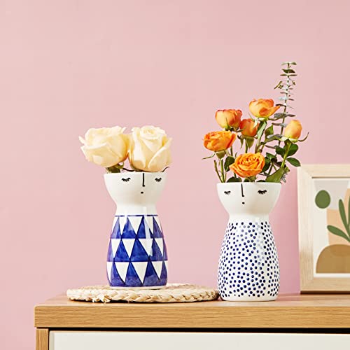 White Ceramic Vase, Small Flower Vases for Home Décor, 5.9 X 3.2 (Polka Dot)