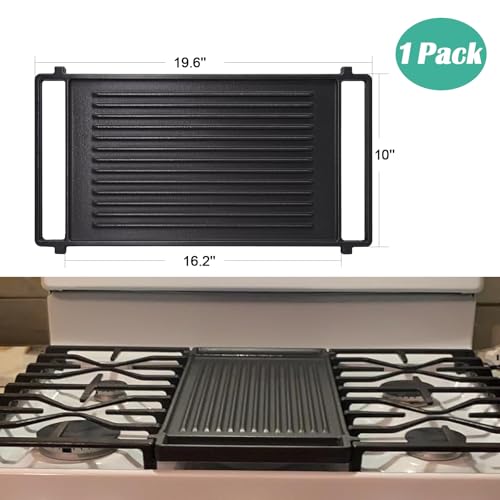 Image of Hiorucet WB31X24998 Cast Iron Griddle Replacement for GE Gas Stove Griddle Plate, JGBS66REKSS Reversible Griddle Flat Top Pan for GE Appliance Gas Range Parts.
