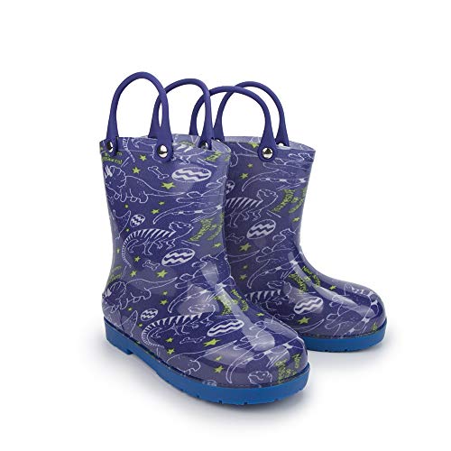 Meckior Toddler Kids Rain Boots with Easy-On Handle Anti-Slip Adorable Waterproof Shoes