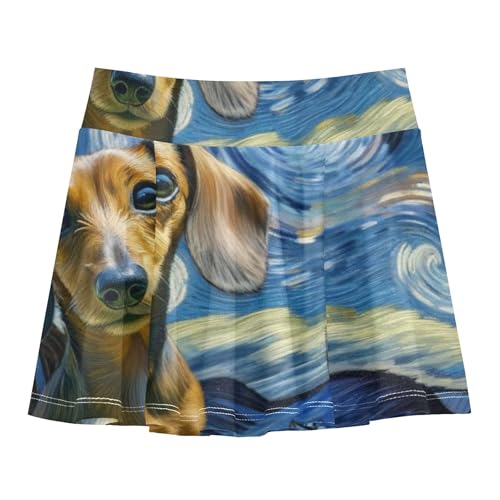 Athletic Shorts for Girls Skorts Cute Dachshund Starry Night Dog Tennis Skirts Kids Cool Pink Flowy Skirt 3t