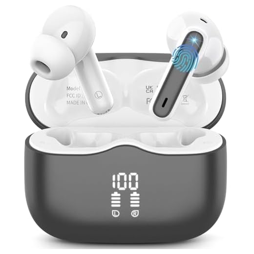 Cuffie Bluetooth, Auricolari Bluetooth 5.4 In Ear HD Stereo, 40 Ore Cuffie Wireless con 4 Mics ENC Cancellazione Rumore, Cuffiette Bluetooth IP7 Impermeabili, LED Display per iOS Android Grigio Scuro