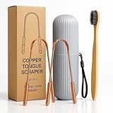 Copperholic Tongue Scraper Set(2 Pack)–Pure Copper Cleaner Kit with Bamboo Toothbrush with Charcoal Bristles &Travel Case–Daily Oral Hygiene Tool for Men&Women,Reduce Bad Breath,Tongue Scrubber