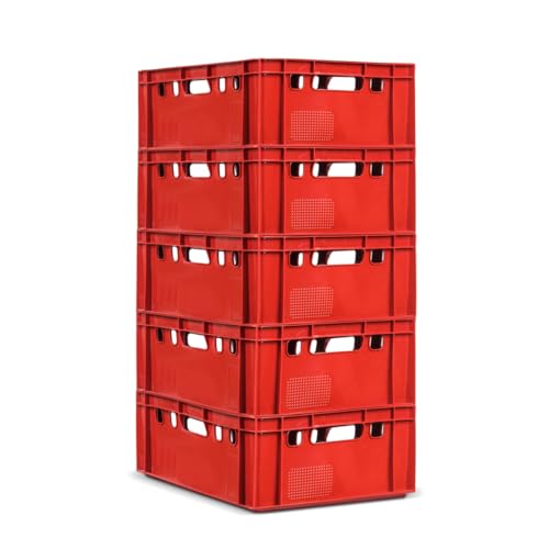 gardivo E2 Kisten Rot 5 Stück 60x40x20 Meischkiste, Metzgerkiste, Lagerkiste in rot, stapelbbar lebbensmittelecht robust fleischerkiste kunststoff Eurobox