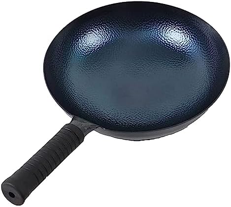No Coating Iron Wok, Traditional Hammered Woks & Stir-Fry Pans with Handle, Non-Stick Round Bottom Wok Pan No Coating, Less Oil,30cm