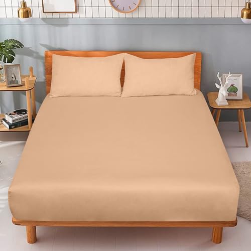 Image of ROYALE LINENS 300 Thread Count 100% Long Staple Combed Cotton Fitted Sheet Twin XL - Super Soft Deep Pocket Bottom Sheet - Fitted Sheets Only - Elastic Sheets (Twin XL, Sand)