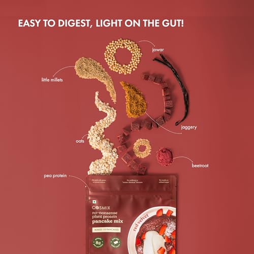 Image of Cosmix No-Nonsense Protein Pancake | 8g Protein /Serving | Instant Breakfast with Supergrain Blend (Oats, Jowar, Kodo, Little Millet) | Pancake Mix | No Maida, No Refined Sugar | Red Velvet - 200g