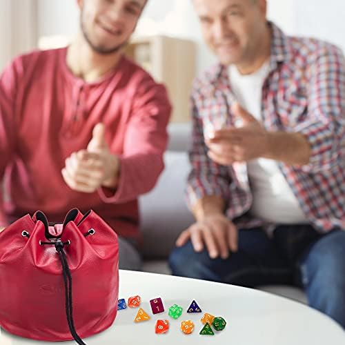SIQUK Dice Bag Big Capacity PU Leather Dice Storage Pouch with 9 Pockets Large Dice Bag for DND RPG MTG Table Games, Hold over 1300 Dice, Red