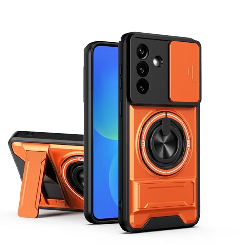 �Ή��@�� for Samsung Galaxy A57 ���C���ԍڃJ���� �X���C�h�� �ϏՌ��P�[�X [PC+TPU] �����O�X�^���h�t���ی�P�[�X Orange