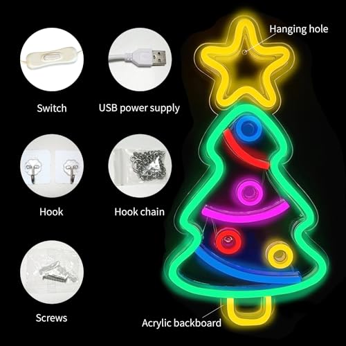 Image of Christmas Tree Neon Sign, Xmas Trees LED Neon Signs for Wall Decor Art, USB Powered Acrylic Neon Lights for Bedroom Kids' Room Home Decoration Birthday Bar Wedding Party Gifts
