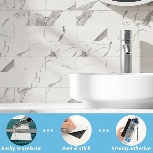 Image of Art3d 102-Pack Peel and Stick Backsplash on Subway Tile, Gray Marble