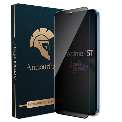 Image of ArmourPro Privacy Tempered Glass for Realme 15T - Anti-Spy Anti Peeping Screen Protector, 9H Hardness, Edge-to-Edge Coverage, Ultra Thin, Bubble-Free Installation Kit | Black