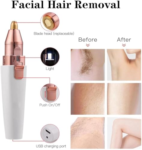 Image of 2-in-1 Eyebrow Trimmer & Facial Hair Remover for Women Pack of 1 | USB Rechargeable,LED Indicator Light, Painless Hair Removal, Portable Design Replaceable Precision Heads, Multicolour